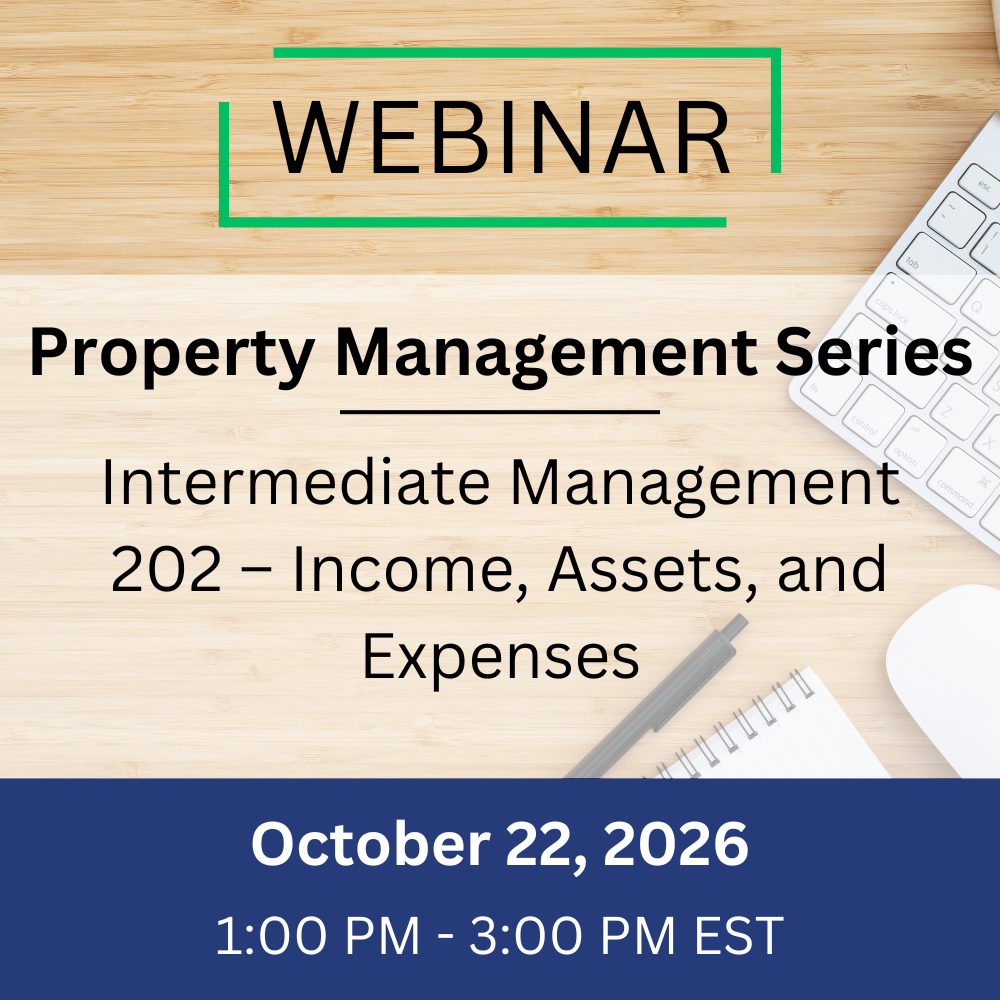 Intermediate Management 202 – Income, Assets, and Expenses – October 22, 2026, 1:00-3:00 pm EST