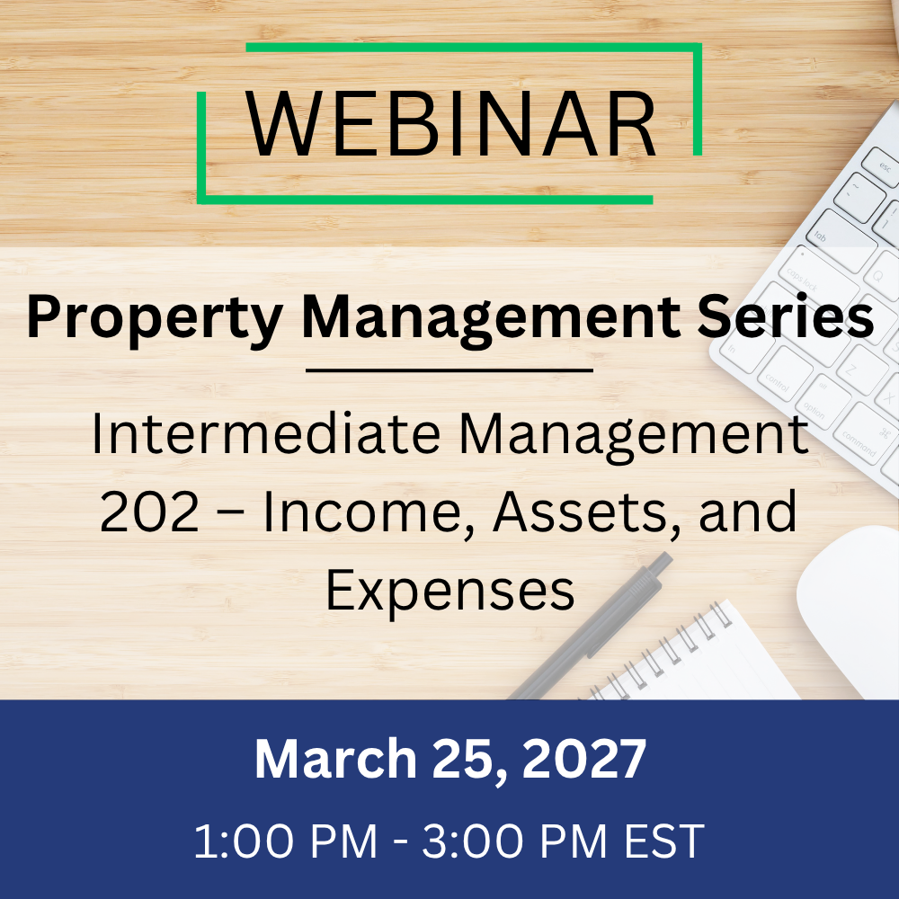 Intermediate Management 202 – Income, Assets, and Expenses – March 25, 2027, 1:00-3:00 pm EST