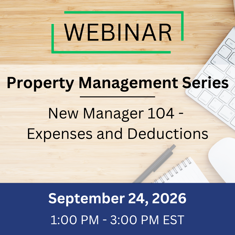 New Manager 104 – Expenses and Deductions – September 24, 2026, 1:00-3:00 pm EST